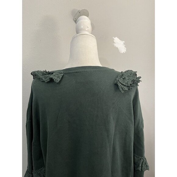 Maeve Ruffled Eyelet Sweatshirt Anthropologie Green Size XL - Picture 11 of 11